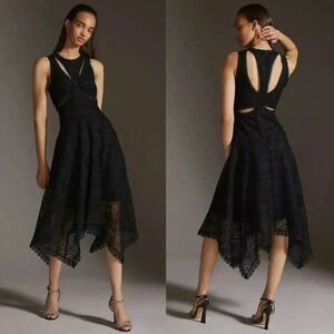 Anthropologie Embroidered Lace Cutout Maxi Dress Size 10 Black NWT $270